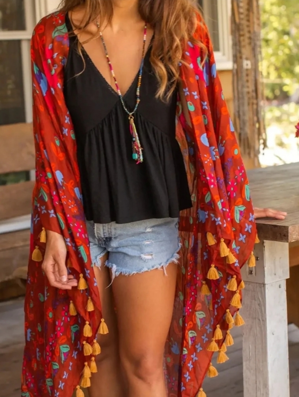 NATURAL LIFE Rust Orange Floral Embroidered Tunic